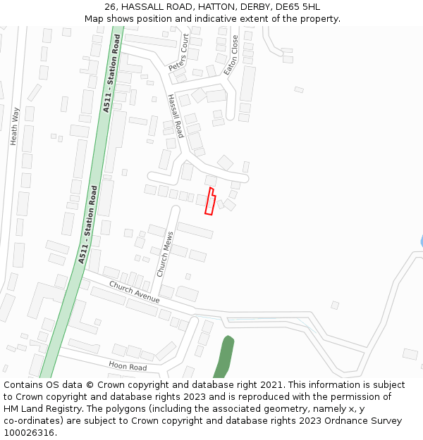 26, HASSALL ROAD, HATTON, DERBY, DE65 5HL: Location map and indicative extent of plot