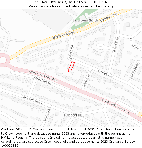 26, HASTINGS ROAD, BOURNEMOUTH, BH8 0HP: Location map and indicative extent of plot