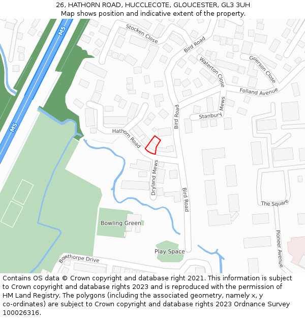 26, HATHORN ROAD, HUCCLECOTE, GLOUCESTER, GL3 3UH: Location map and indicative extent of plot