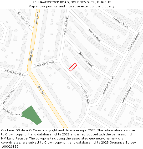 26, HAVERSTOCK ROAD, BOURNEMOUTH, BH9 3HE: Location map and indicative extent of plot