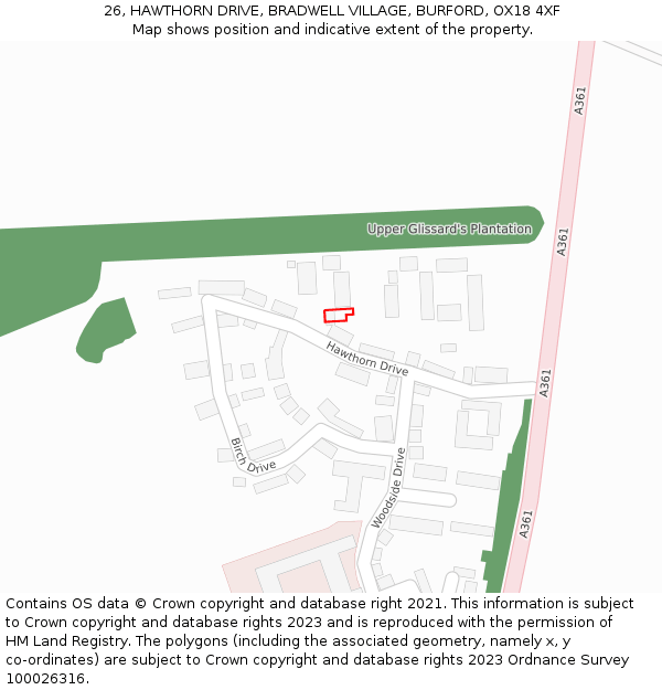 26, HAWTHORN DRIVE, BRADWELL VILLAGE, BURFORD, OX18 4XF: Location map and indicative extent of plot