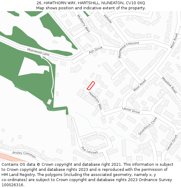 26, HAWTHORN WAY, HARTSHILL, NUNEATON, CV10 0XQ: Location map and indicative extent of plot