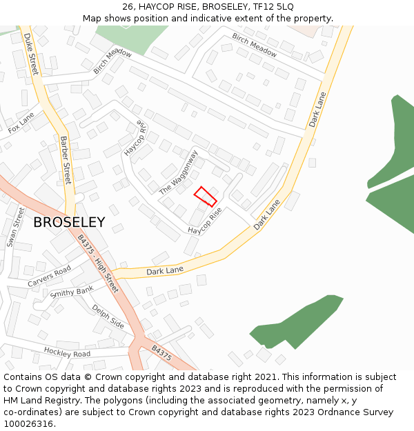 26, HAYCOP RISE, BROSELEY, TF12 5LQ: Location map and indicative extent of plot