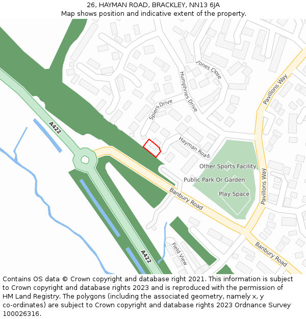 26, HAYMAN ROAD, BRACKLEY, NN13 6JA: Location map and indicative extent of plot