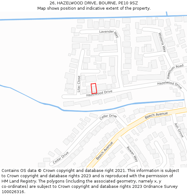 26, HAZELWOOD DRIVE, BOURNE, PE10 9SZ: Location map and indicative extent of plot