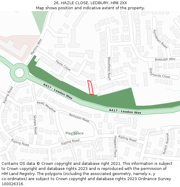 26, HAZLE CLOSE, LEDBURY, HR8 2XX: Location map and indicative extent of plot