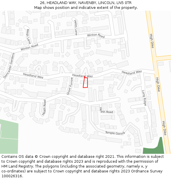 26, HEADLAND WAY, NAVENBY, LINCOLN, LN5 0TR: Location map and indicative extent of plot