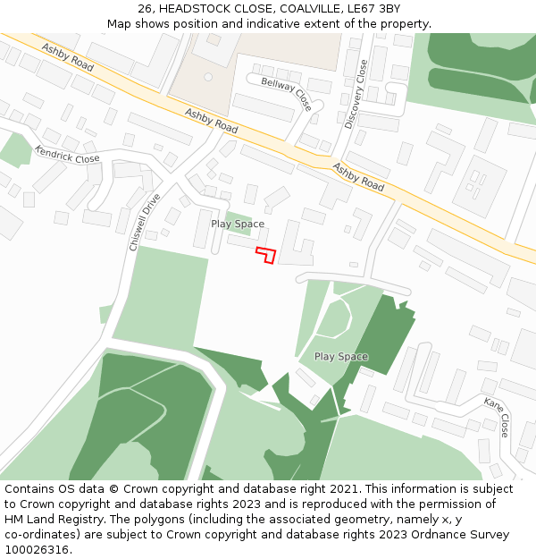 26, HEADSTOCK CLOSE, COALVILLE, LE67 3BY: Location map and indicative extent of plot