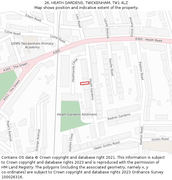 26, HEATH GARDENS, TWICKENHAM, TW1 4LZ: Location map and indicative extent of plot
