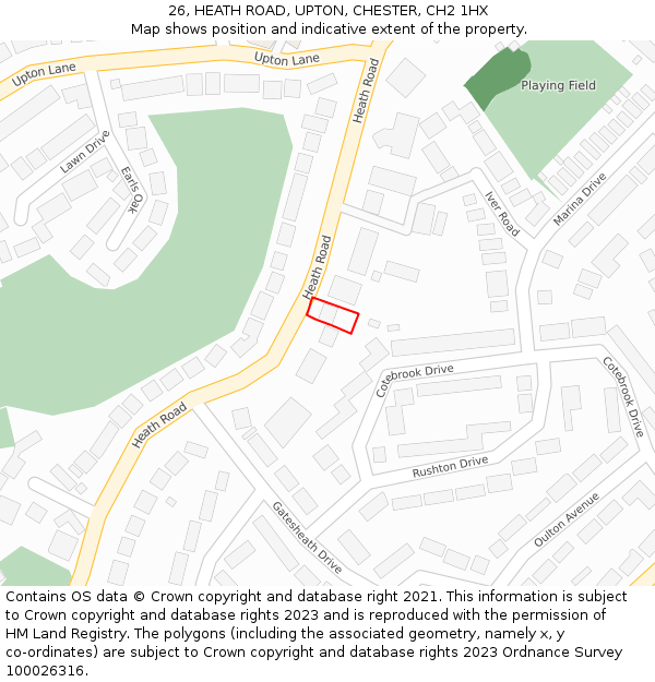 26, HEATH ROAD, UPTON, CHESTER, CH2 1HX: Location map and indicative extent of plot