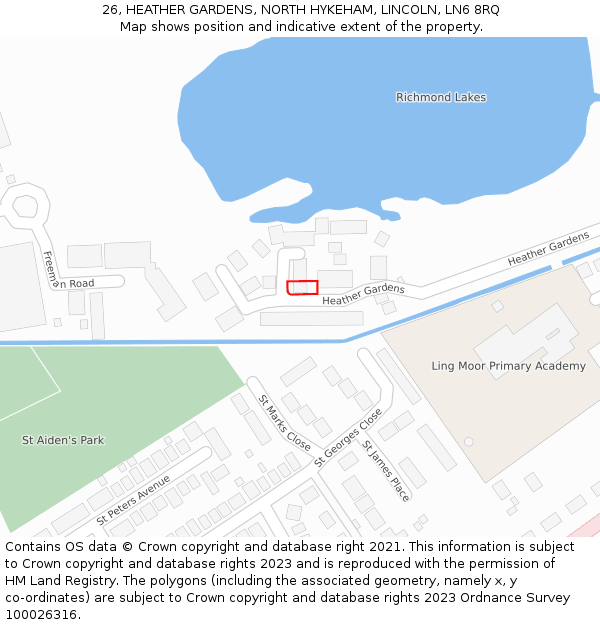 26, HEATHER GARDENS, NORTH HYKEHAM, LINCOLN, LN6 8RQ: Location map and indicative extent of plot