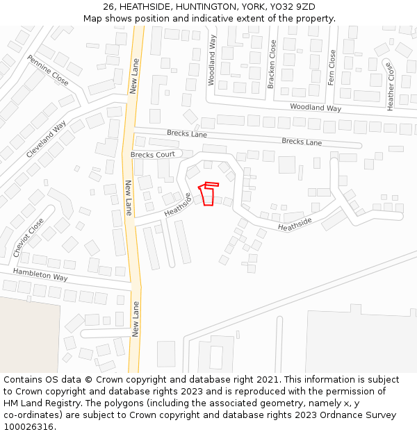 26, HEATHSIDE, HUNTINGTON, YORK, YO32 9ZD: Location map and indicative extent of plot