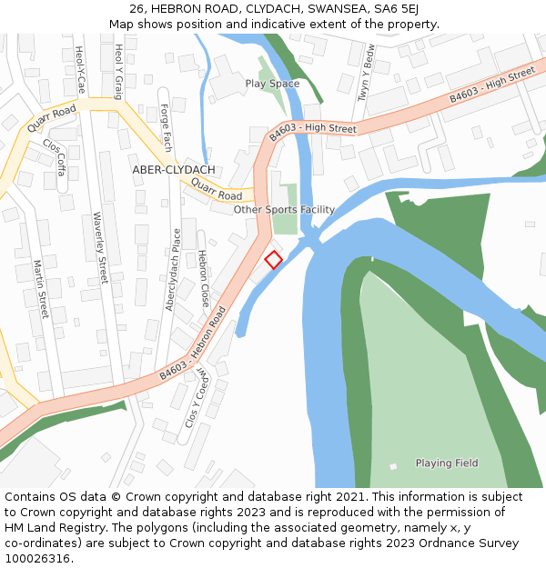 26, HEBRON ROAD, CLYDACH, SWANSEA, SA6 5EJ: Location map and indicative extent of plot