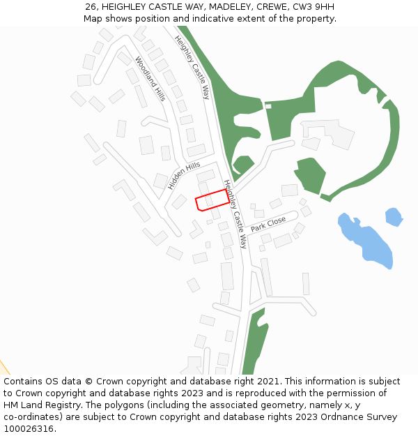 26, HEIGHLEY CASTLE WAY, MADELEY, CREWE, CW3 9HH: Location map and indicative extent of plot