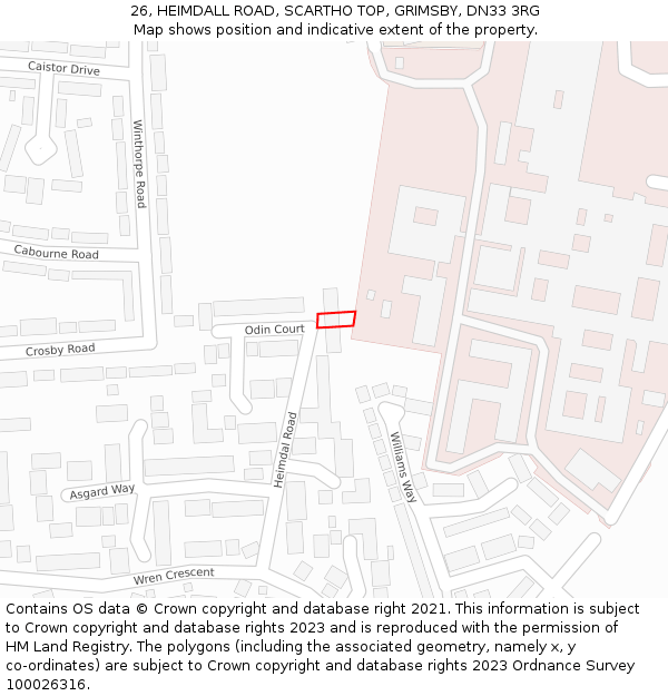 26, HEIMDALL ROAD, SCARTHO TOP, GRIMSBY, DN33 3RG: Location map and indicative extent of plot