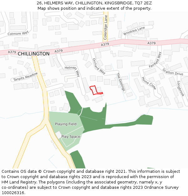 26, HELMERS WAY, CHILLINGTON, KINGSBRIDGE, TQ7 2EZ: Location map and indicative extent of plot