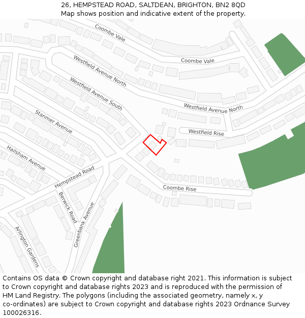 26, HEMPSTEAD ROAD, SALTDEAN, BRIGHTON, BN2 8QD: Location map and indicative extent of plot