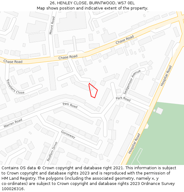 26, HENLEY CLOSE, BURNTWOOD, WS7 0EL: Location map and indicative extent of plot