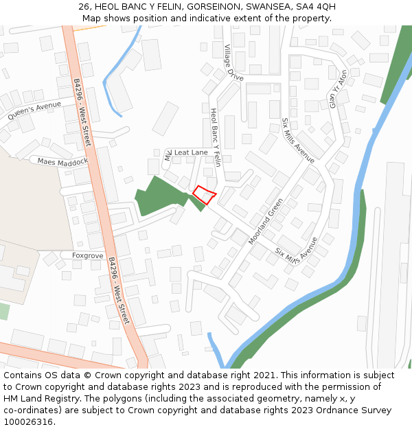 26, HEOL BANC Y FELIN, GORSEINON, SWANSEA, SA4 4QH: Location map and indicative extent of plot