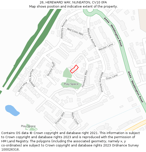26, HEREWARD WAY, NUNEATON, CV10 0FA: Location map and indicative extent of plot