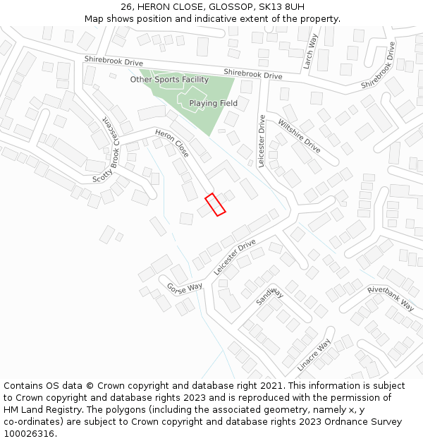 26, HERON CLOSE, GLOSSOP, SK13 8UH: Location map and indicative extent of plot