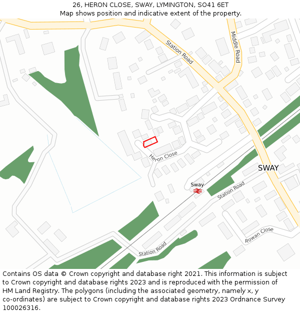 26, HERON CLOSE, SWAY, LYMINGTON, SO41 6ET: Location map and indicative extent of plot