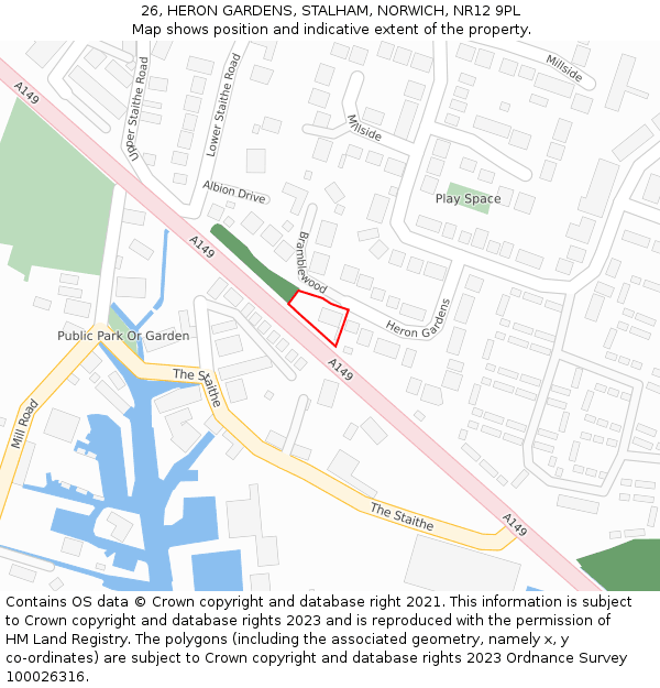 26, HERON GARDENS, STALHAM, NORWICH, NR12 9PL: Location map and indicative extent of plot