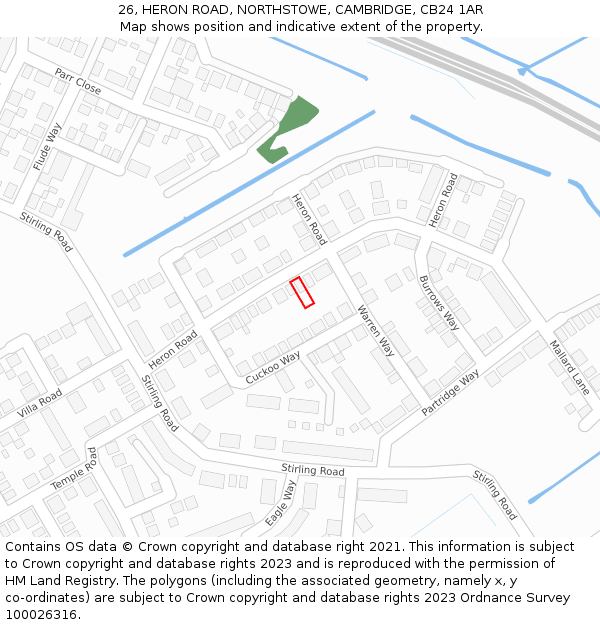 26, HERON ROAD, NORTHSTOWE, CAMBRIDGE, CB24 1AR: Location map and indicative extent of plot