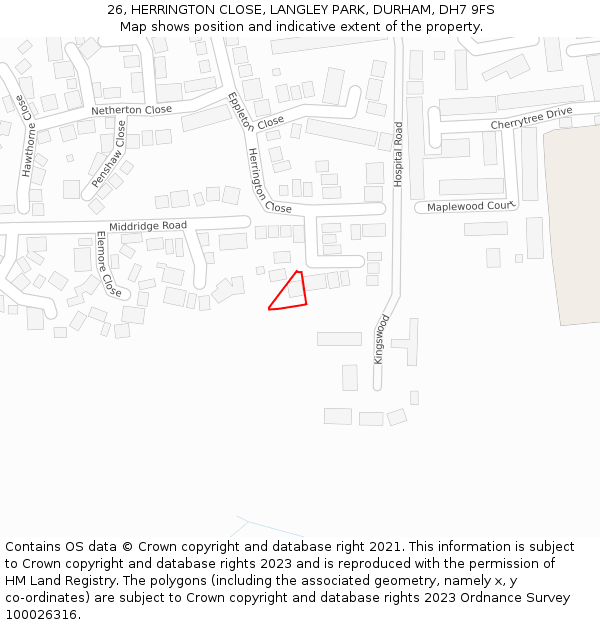 26, HERRINGTON CLOSE, LANGLEY PARK, DURHAM, DH7 9FS: Location map and indicative extent of plot