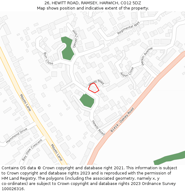 26, HEWITT ROAD, RAMSEY, HARWICH, CO12 5DZ: Location map and indicative extent of plot