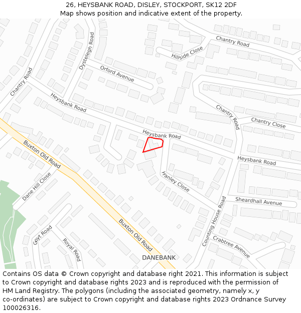 26, HEYSBANK ROAD, DISLEY, STOCKPORT, SK12 2DF: Location map and indicative extent of plot