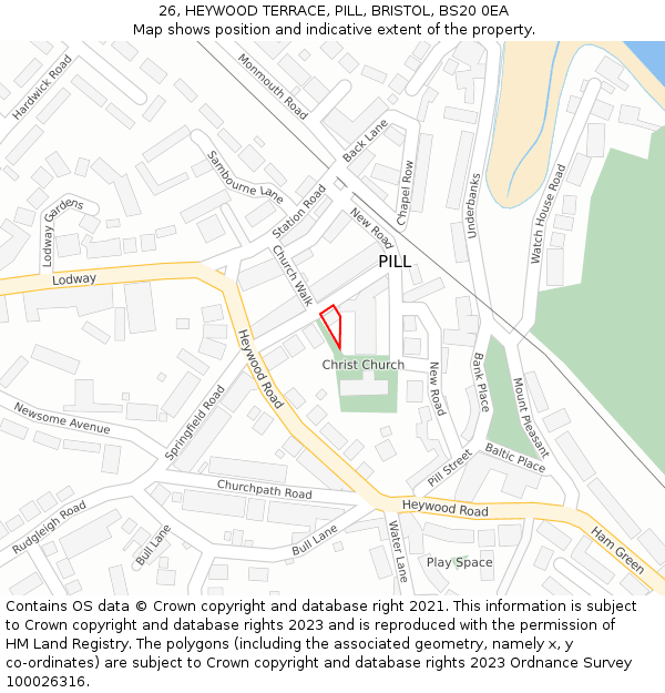 26, HEYWOOD TERRACE, PILL, BRISTOL, BS20 0EA: Location map and indicative extent of plot