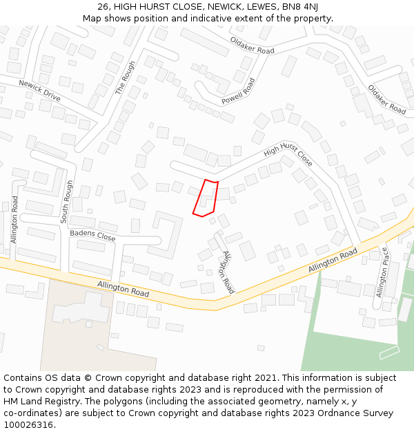 26, HIGH HURST CLOSE, NEWICK, LEWES, BN8 4NJ: Location map and indicative extent of plot