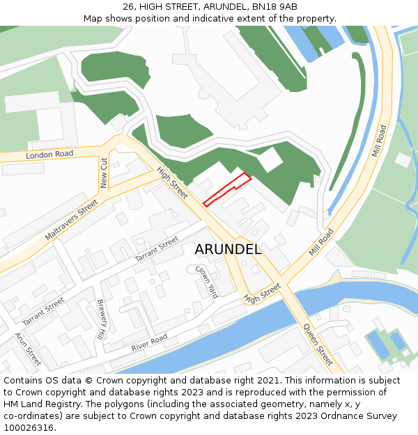 26, HIGH STREET, ARUNDEL, BN18 9AB: Location map and indicative extent of plot