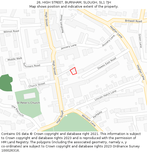 26, HIGH STREET, BURNHAM, SLOUGH, SL1 7JH: Location map and indicative extent of plot