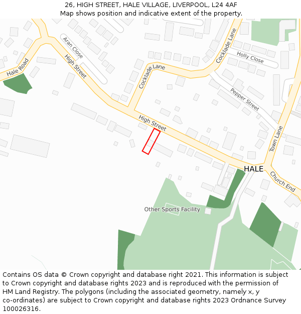 26, HIGH STREET, HALE VILLAGE, LIVERPOOL, L24 4AF: Location map and indicative extent of plot