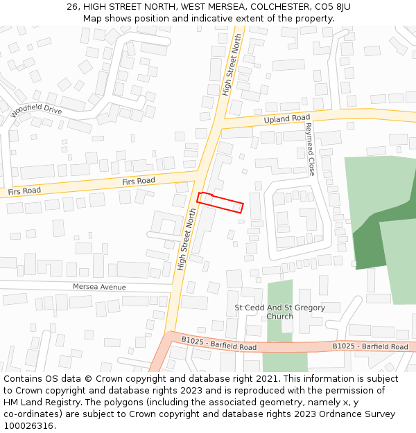 26, HIGH STREET NORTH, WEST MERSEA, COLCHESTER, CO5 8JU: Location map and indicative extent of plot