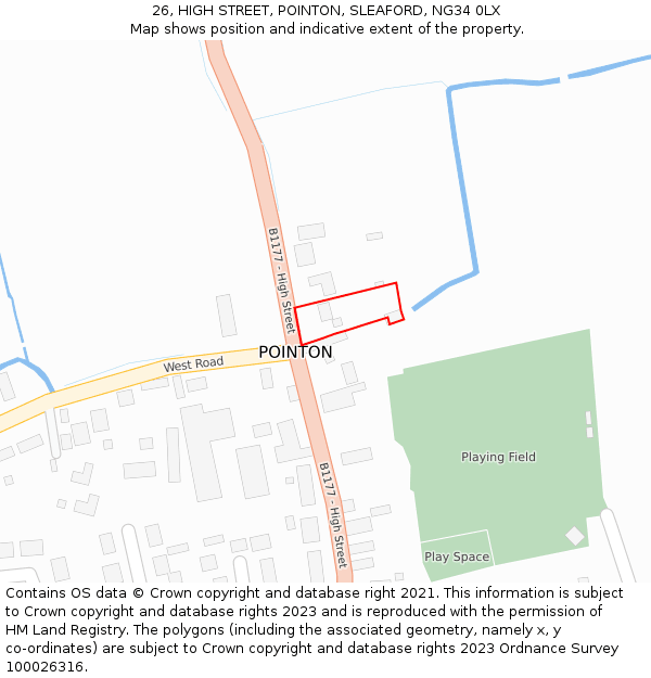 26, HIGH STREET, POINTON, SLEAFORD, NG34 0LX: Location map and indicative extent of plot