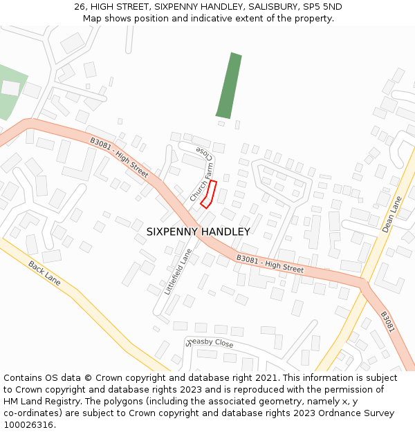 26, HIGH STREET, SIXPENNY HANDLEY, SALISBURY, SP5 5ND: Location map and indicative extent of plot