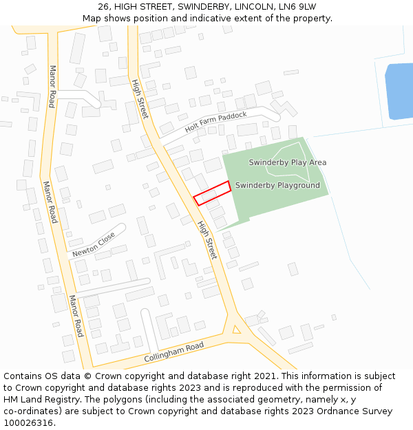 26, HIGH STREET, SWINDERBY, LINCOLN, LN6 9LW: Location map and indicative extent of plot