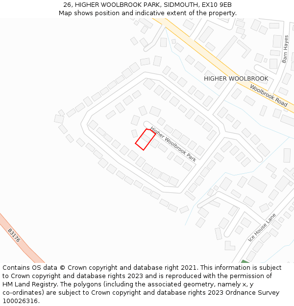26, HIGHER WOOLBROOK PARK, SIDMOUTH, EX10 9EB: Location map and indicative extent of plot
