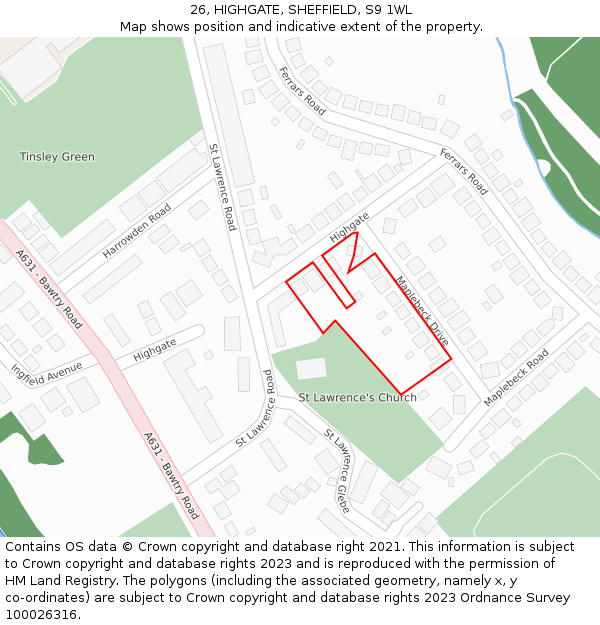 26, HIGHGATE, SHEFFIELD, S9 1WL: Location map and indicative extent of plot