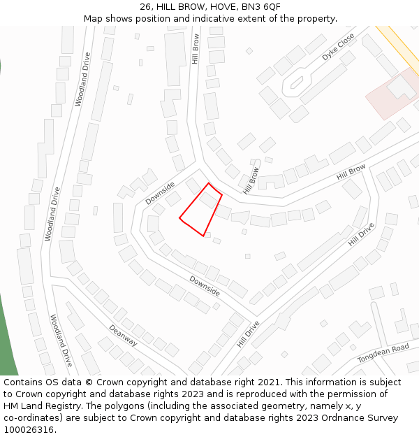 26, HILL BROW, HOVE, BN3 6QF: Location map and indicative extent of plot