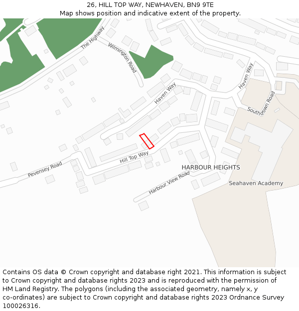 26, HILL TOP WAY, NEWHAVEN, BN9 9TE: Location map and indicative extent of plot