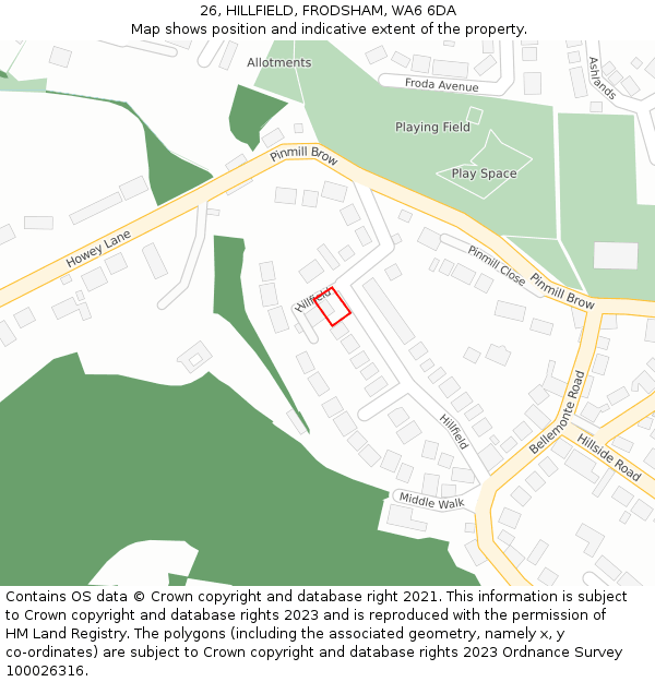 26, HILLFIELD, FRODSHAM, WA6 6DA: Location map and indicative extent of plot