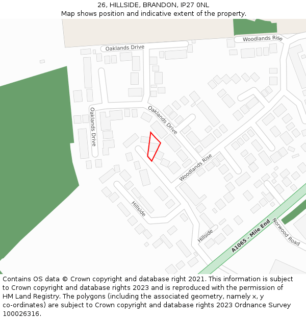 26, HILLSIDE, BRANDON, IP27 0NL: Location map and indicative extent of plot