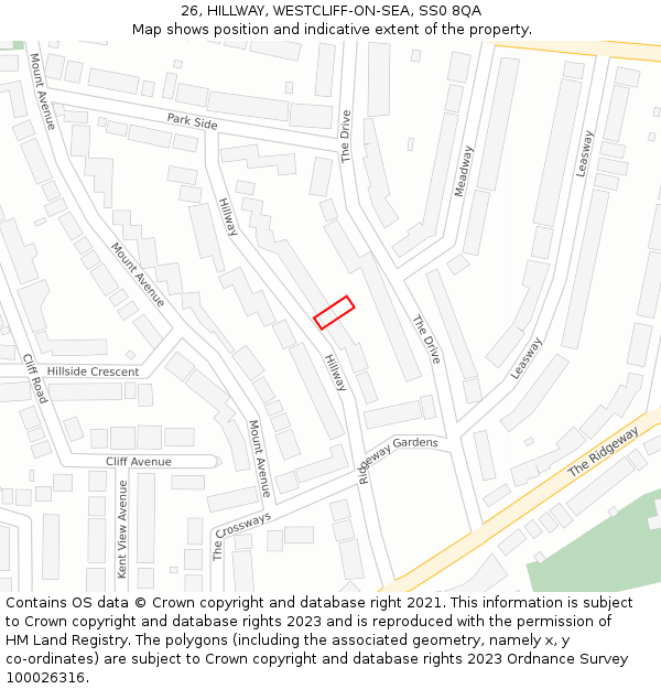 26, HILLWAY, WESTCLIFF-ON-SEA, SS0 8QA: Location map and indicative extent of plot