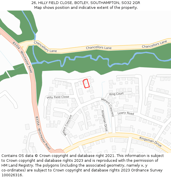 26, HILLY FIELD CLOSE, BOTLEY, SOUTHAMPTON, SO32 2GR: Location map and indicative extent of plot