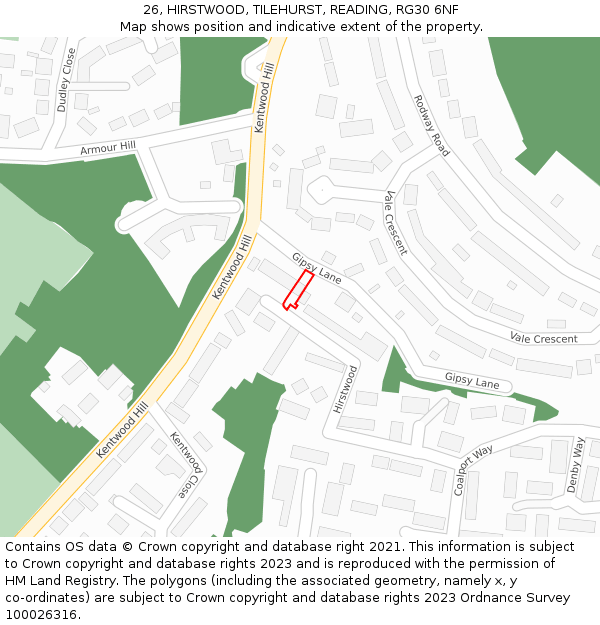 26, HIRSTWOOD, TILEHURST, READING, RG30 6NF: Location map and indicative extent of plot