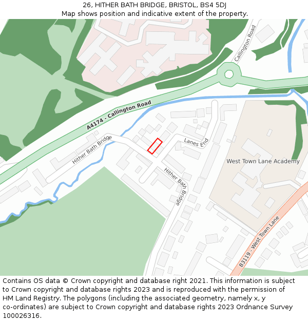 26, HITHER BATH BRIDGE, BRISTOL, BS4 5DJ: Location map and indicative extent of plot